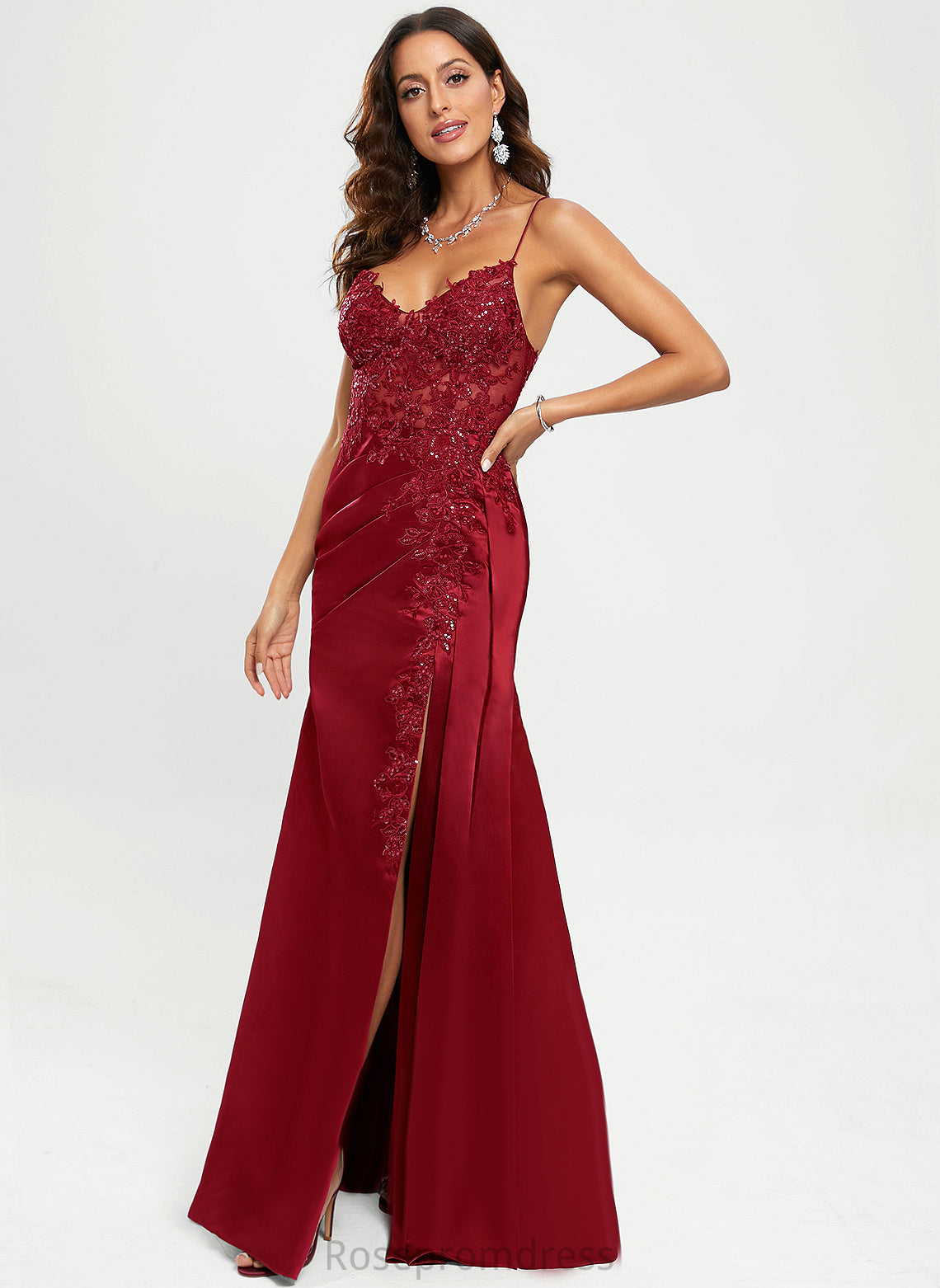 Sheath/Column Sequins Armani Satin With V-neck Prom Dresses Floor-Length