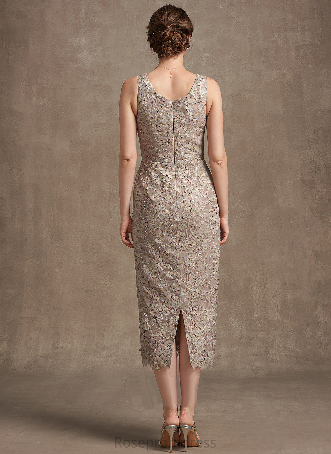 Scoop Sequins Dress of Lace the Mother With Mother of the Bride Dresses Sheath/Column Tea-Length Neck Marin Bride