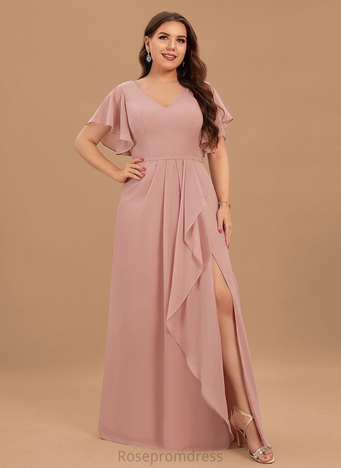 Fabric Silhouette Floor-Length Neckline A-line Length Straps&Sleeves V-Neck Callie Spaghetti Staps Natural Waist Sleeveless Bridesmaid Dresses