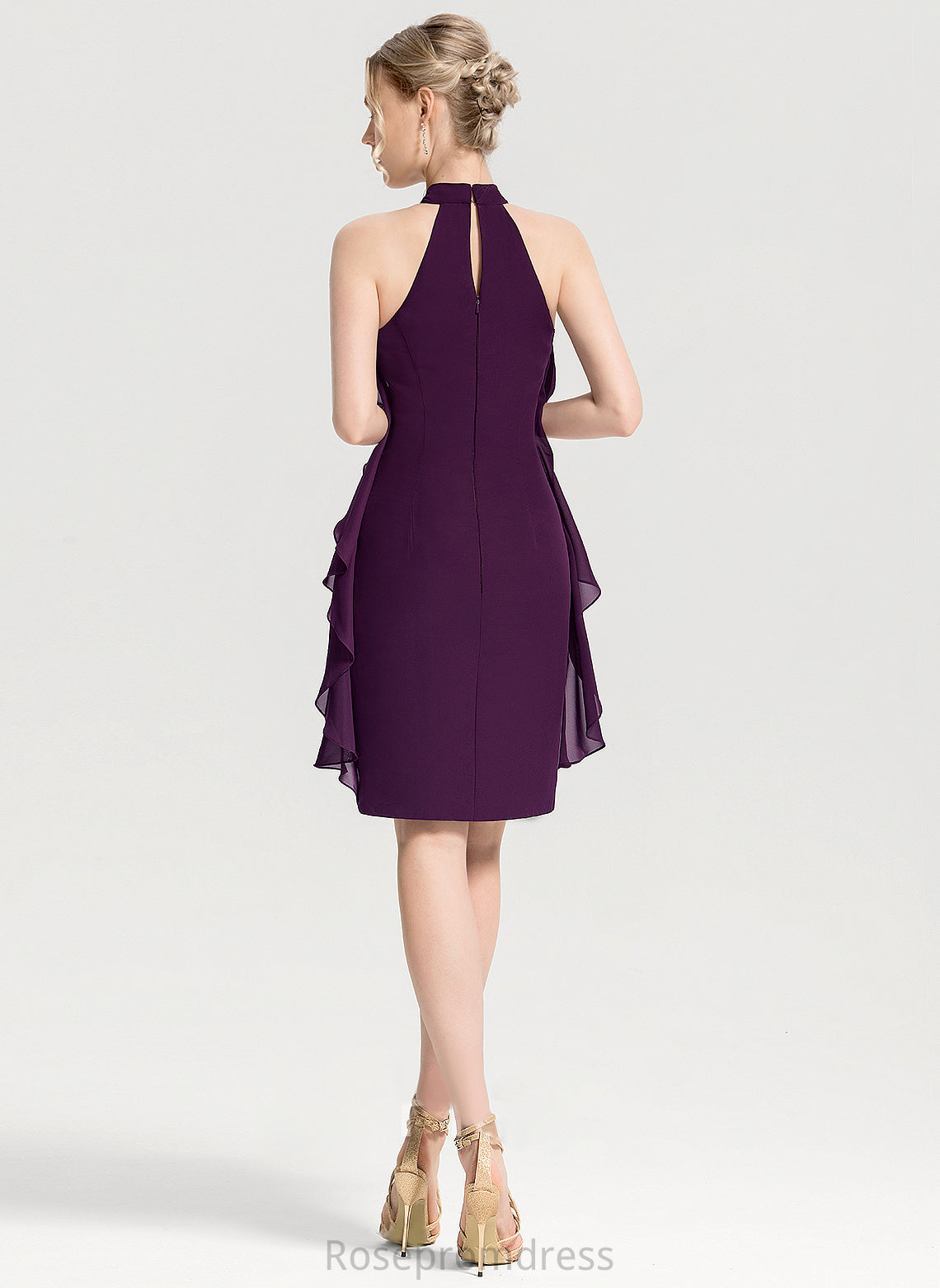 Ruffles Dress Neck Cocktail Cocktail Dresses With Chiffon Cascading Scoop Sheath/Column Knee-Length Giuliana