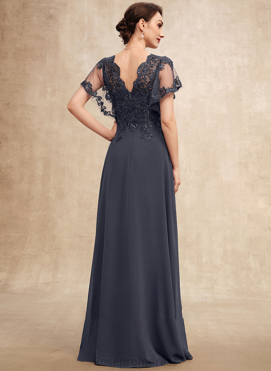 Dress Bride Sequins Lace of Chiffon the Floor-Length V-neck Mother of the Bride Dresses Mother A-Line With Madeline