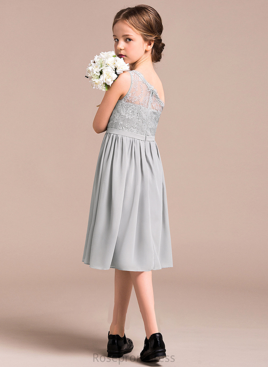 Chiffon One-Shoulder Knee-Length A-Line Harmony Junior Bridesmaid Dresses Lace