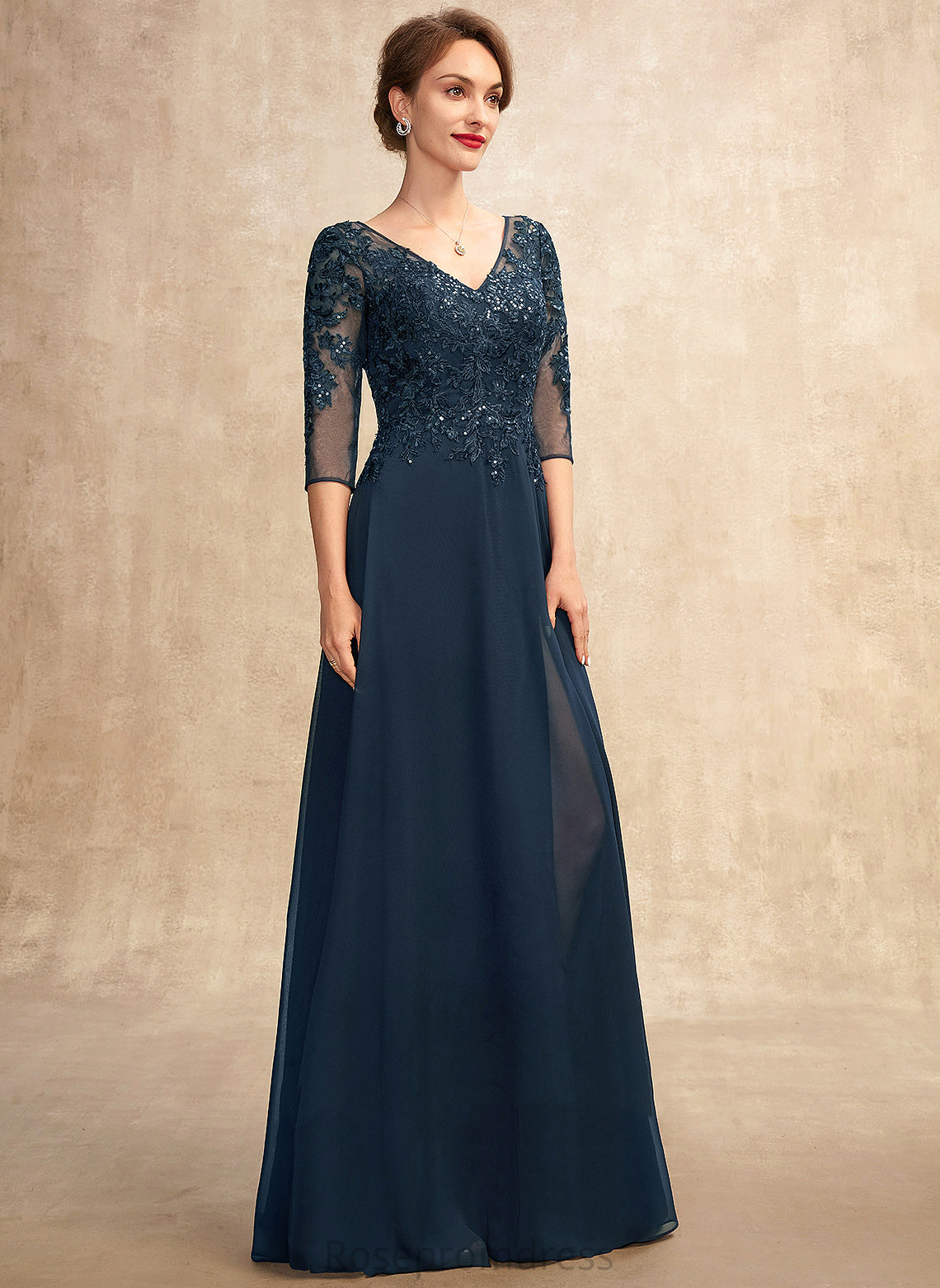 Split Bride Floor-Length Dress Mother V-neck Gracie With the Chiffon of Mother of the Bride Dresses Front Lace A-Line Sequins