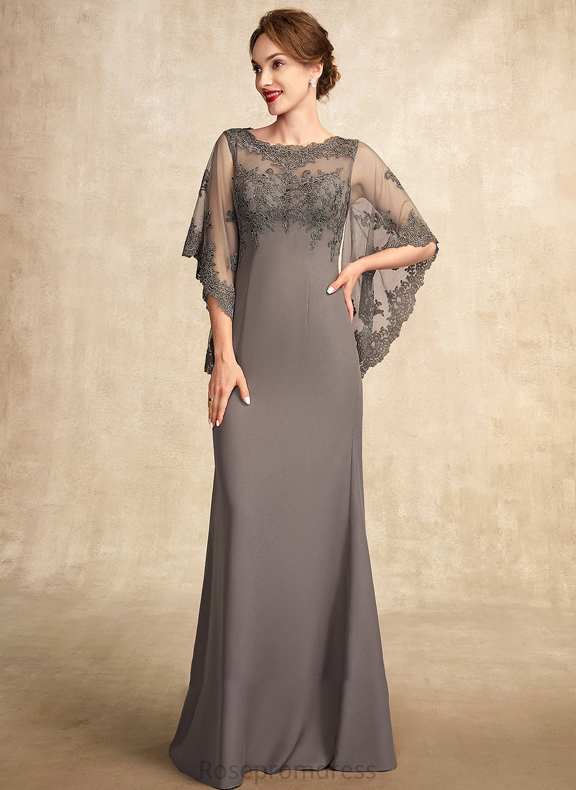 Bride Mother Scoop Chiffon Neck Dress Sheath/Column Floor-Length the of Lace Georgia Mother of the Bride Dresses