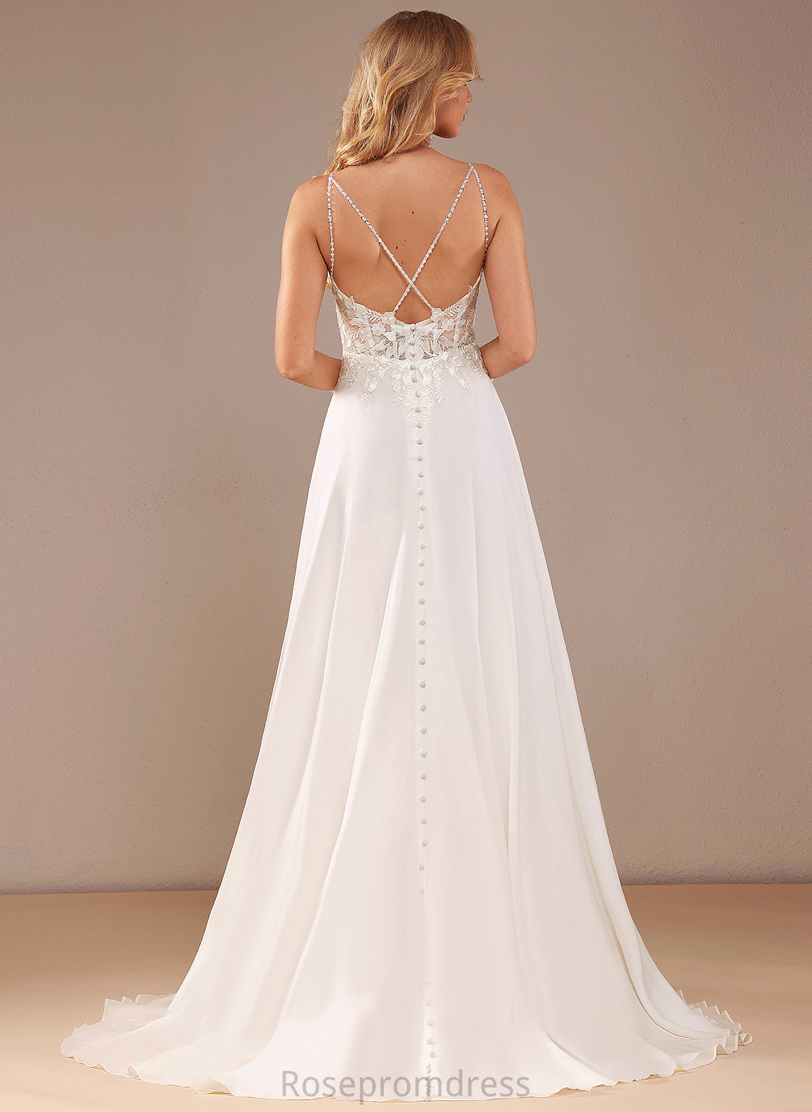 V-neck Wedding Sequins Court Lace Lace Train Beading Pockets Wedding Dresses Amari Chiffon A-Line With Feather Dress