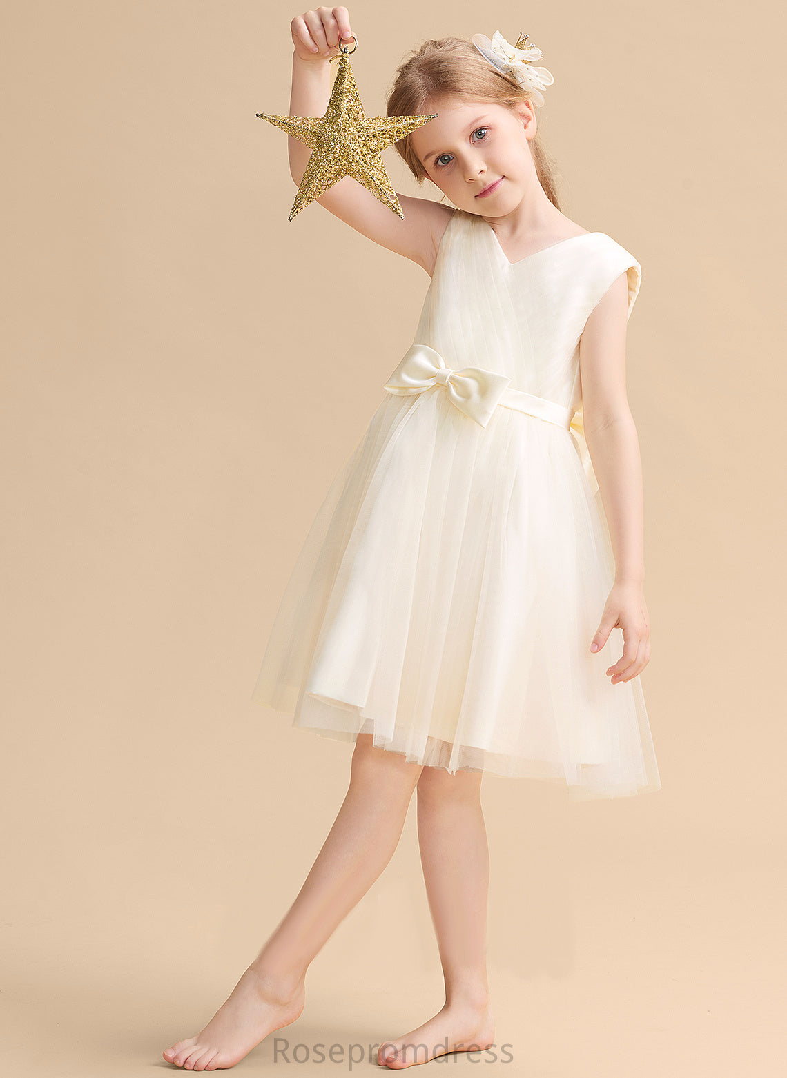 Dress Girl Katherine V-neck A-Line Flower Girl Dresses - With Knee-length Bow(s) Sleeveless Tulle Flower