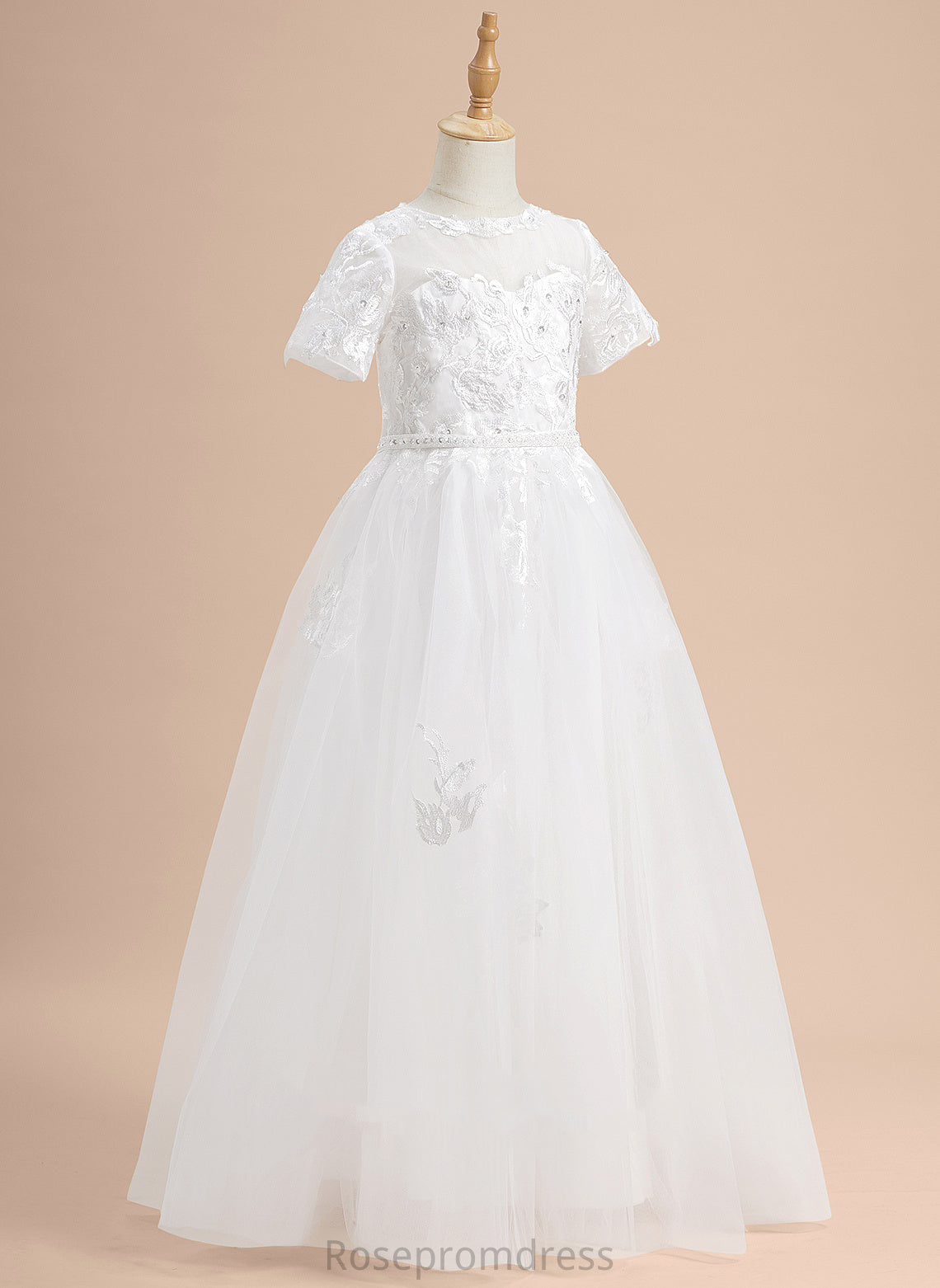 Lace/Beading/Sequins Flower Sleeves Floor-length Flower Girl Dresses Scoop - Tulle Kirsten Short Girl Neck Ball-Gown/Princess Dress With