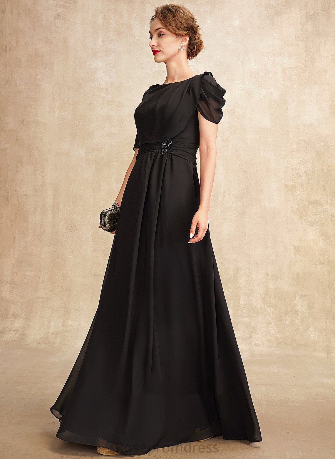 Scoop Ruffle With Mother the of Neck Chiffon Bride Beading Dress Floor-Length Yareli A-Line Mother of the Bride Dresses