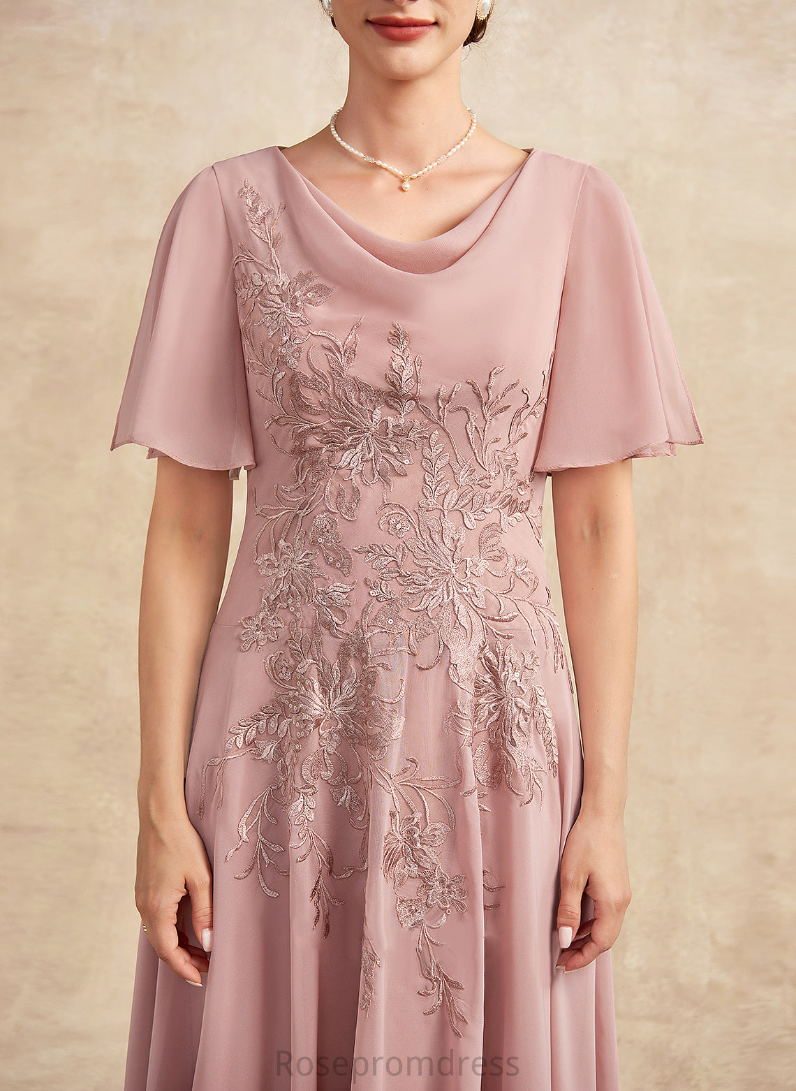 A-Line Amya Neck Bride Ankle-Length the Mother of the Bride Dresses of Lace Chiffon Mother Dress Cowl