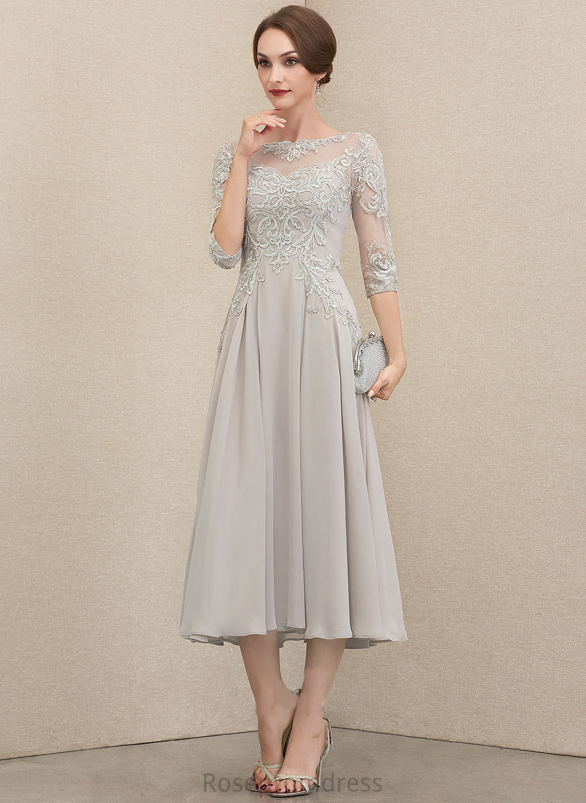 A-Line Tea-Length Dress Cocktail Dresses With Chiffon Cherish Cocktail Neck Scoop Sequins Lace Beading