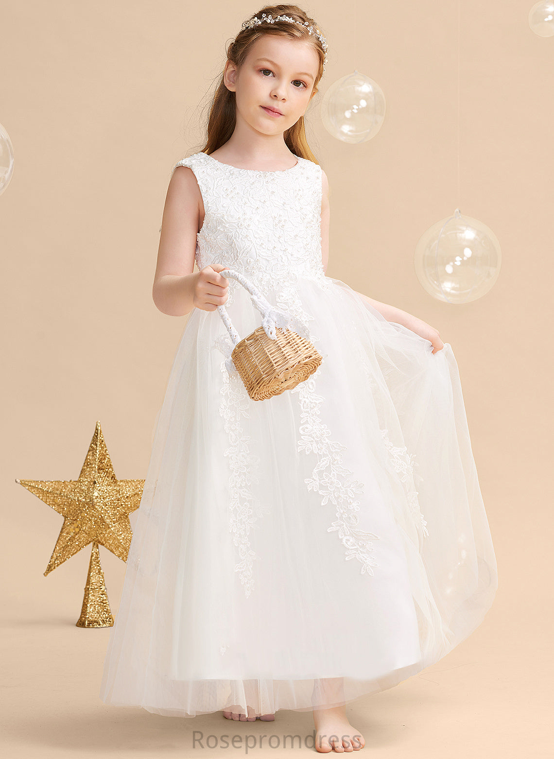 Girl Gown Scoop Ball Flower Girl Dresses Beading/Appliques Ankle-length Sleeveless With Neck Satin/Tulle Flower Dress - Jazlene