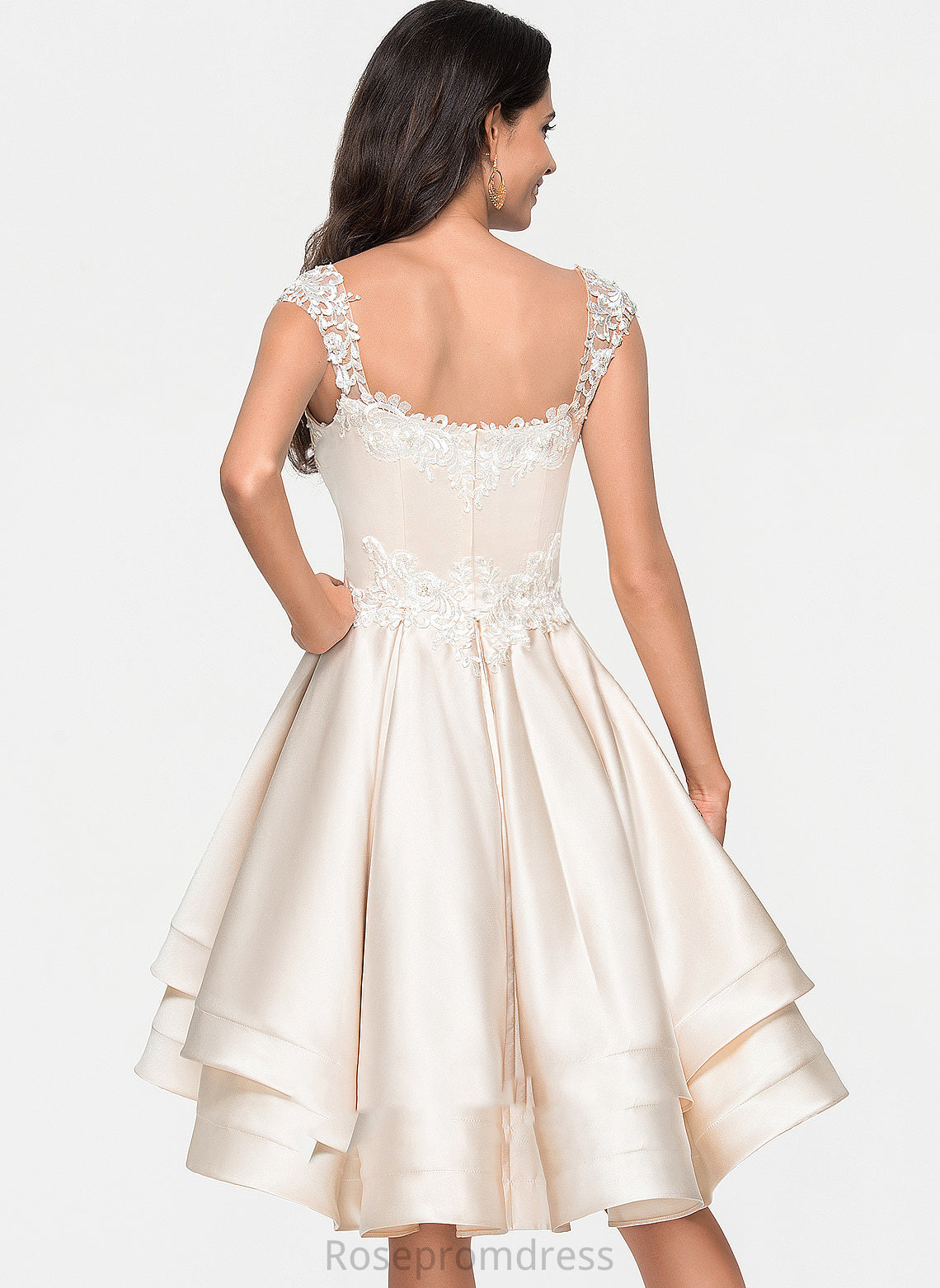 With Beading Homecoming Dresses Sweetheart A-Line Lace Cascading Ruffles Satin Asymmetrical Dress Homecoming Millicent