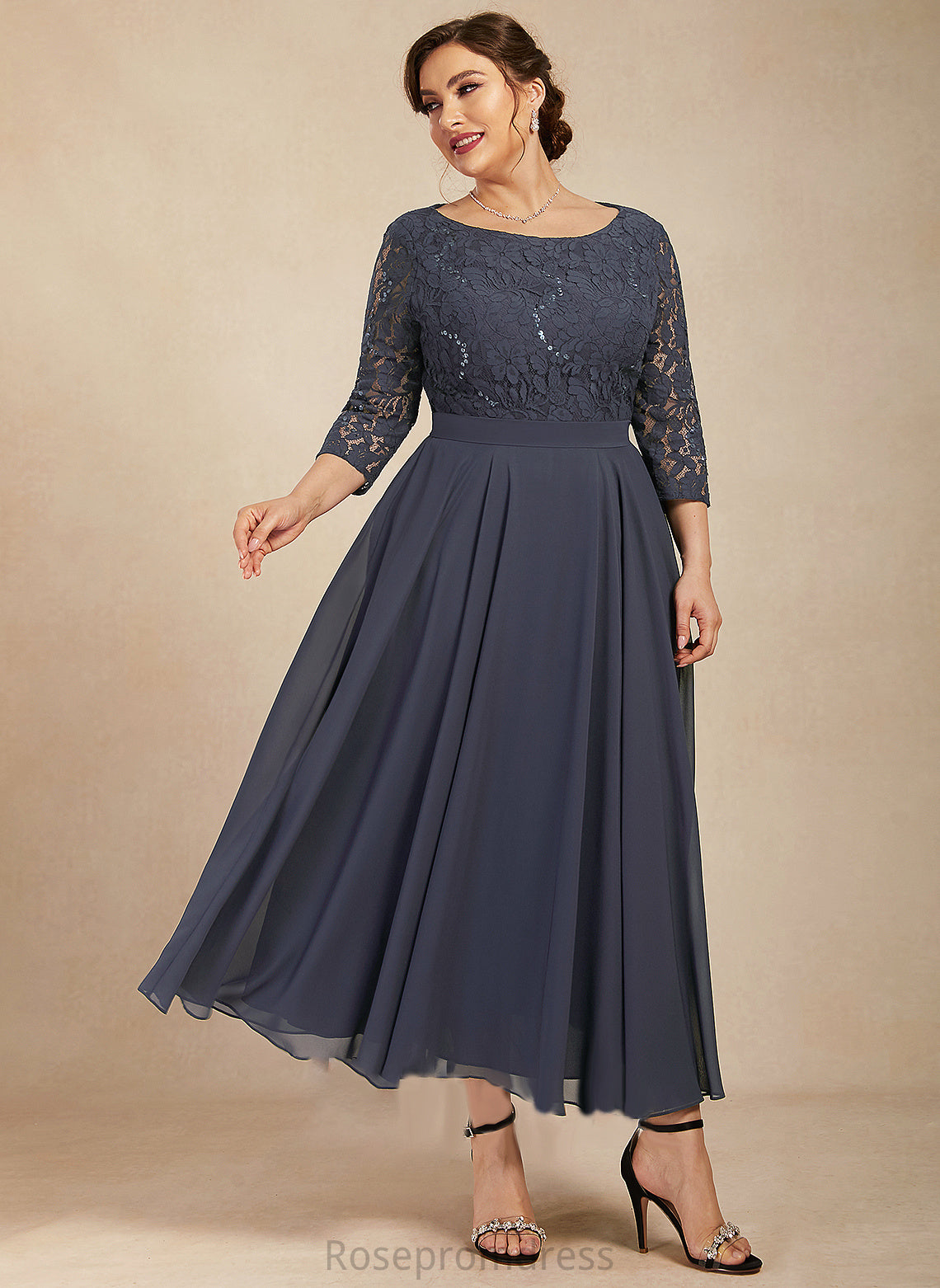 the Dress of Chiffon Philippa Mother of the Bride Dresses Scoop Bride With Tea-Length A-Line Neck Sequins Lace Mother