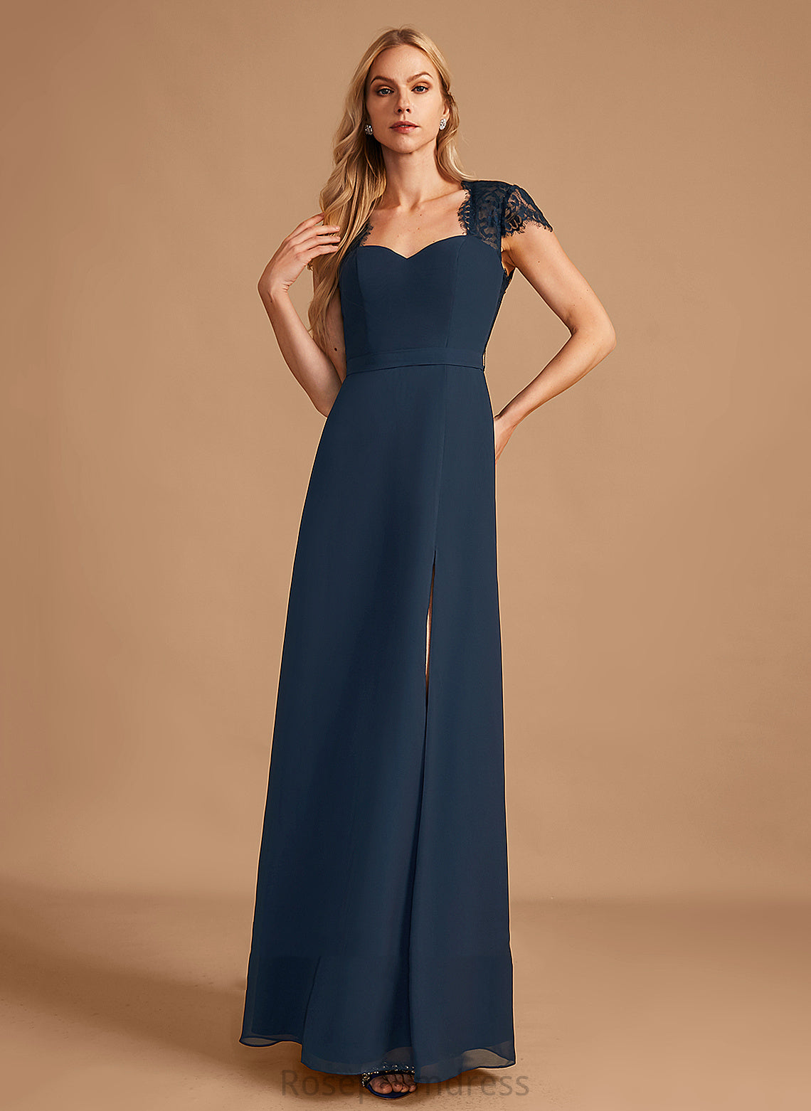 Neckline Lace Floor-Length A-Line V-neck Embellishment SplitFront Silhouette Fabric Length Patti Bridesmaid Dresses