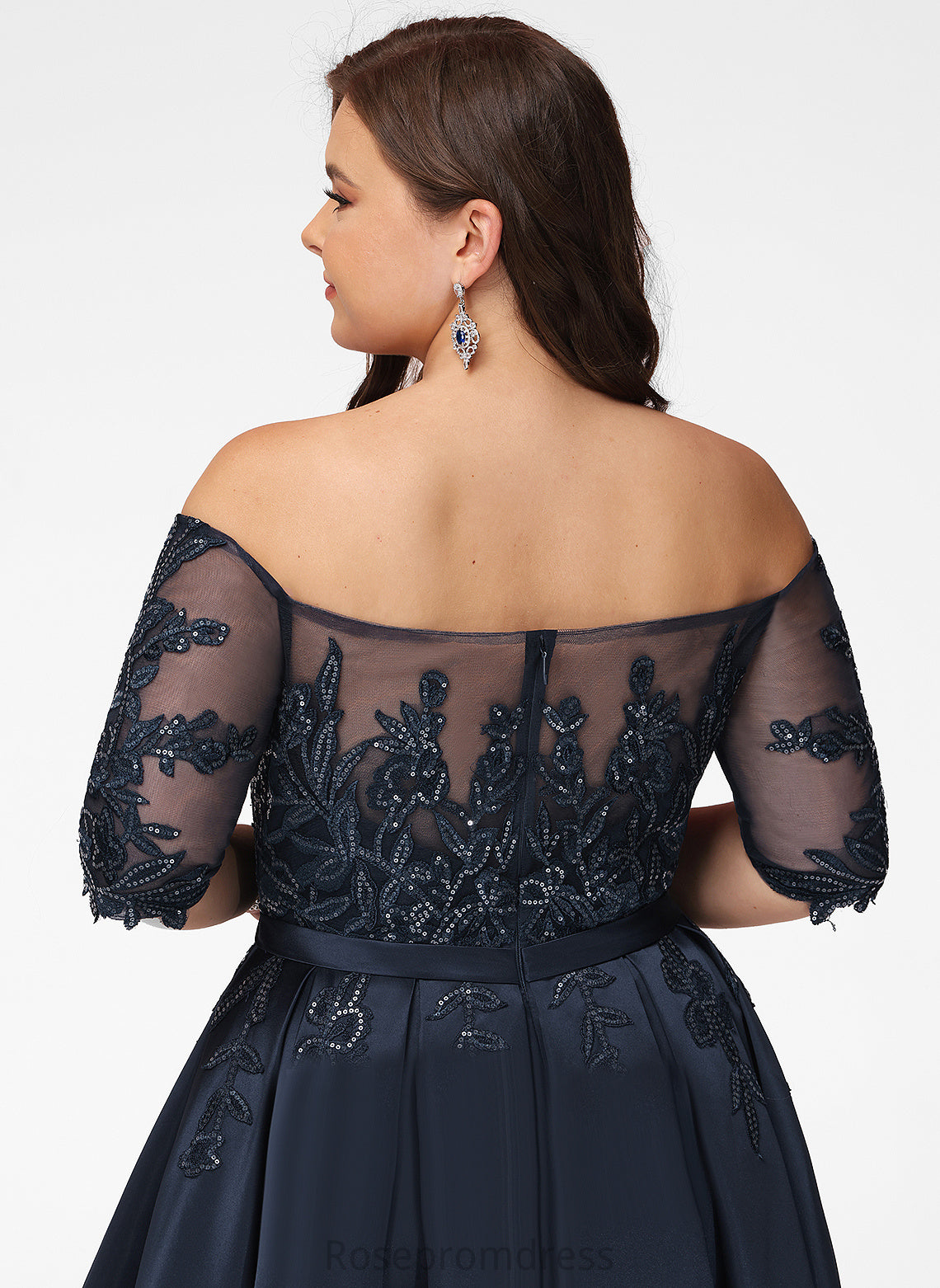 Asymmetrical With Khloe A-Line Sequins Prom Dresses Off-the-Shoulder Lace Satin