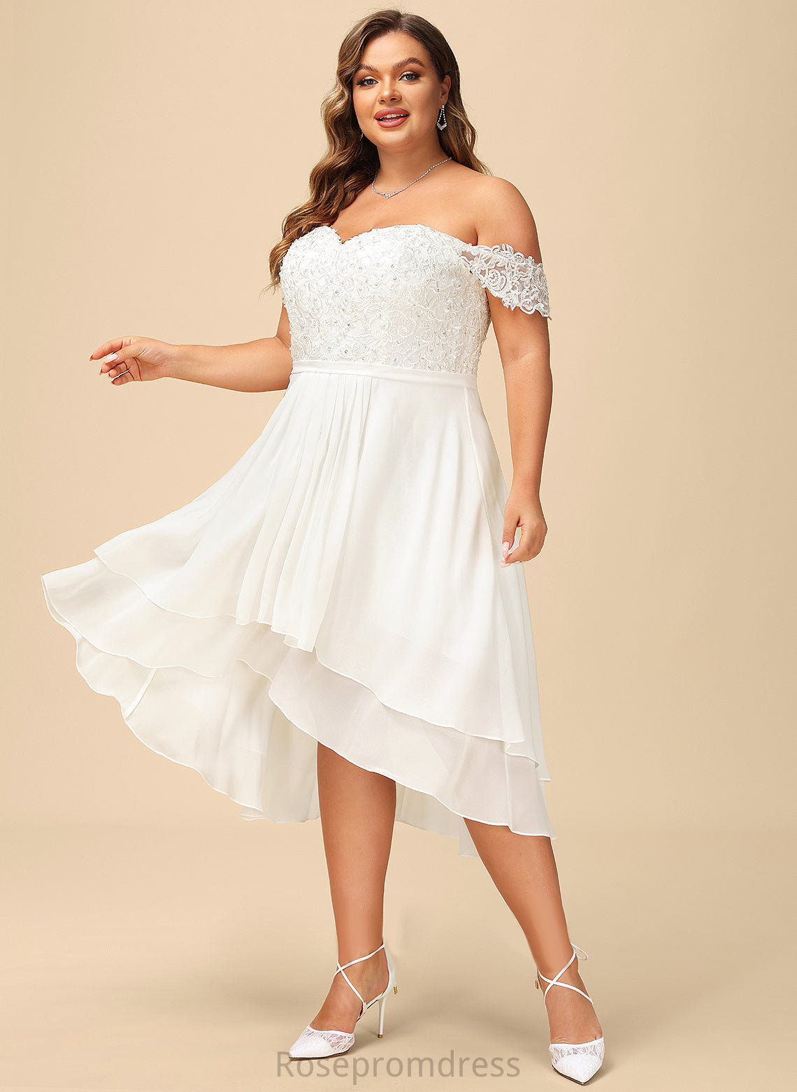 Sequins Lace Chiffon Dress Carly With Beading Wedding Asymmetrical Wedding Dresses A-Line Off-the-Shoulder