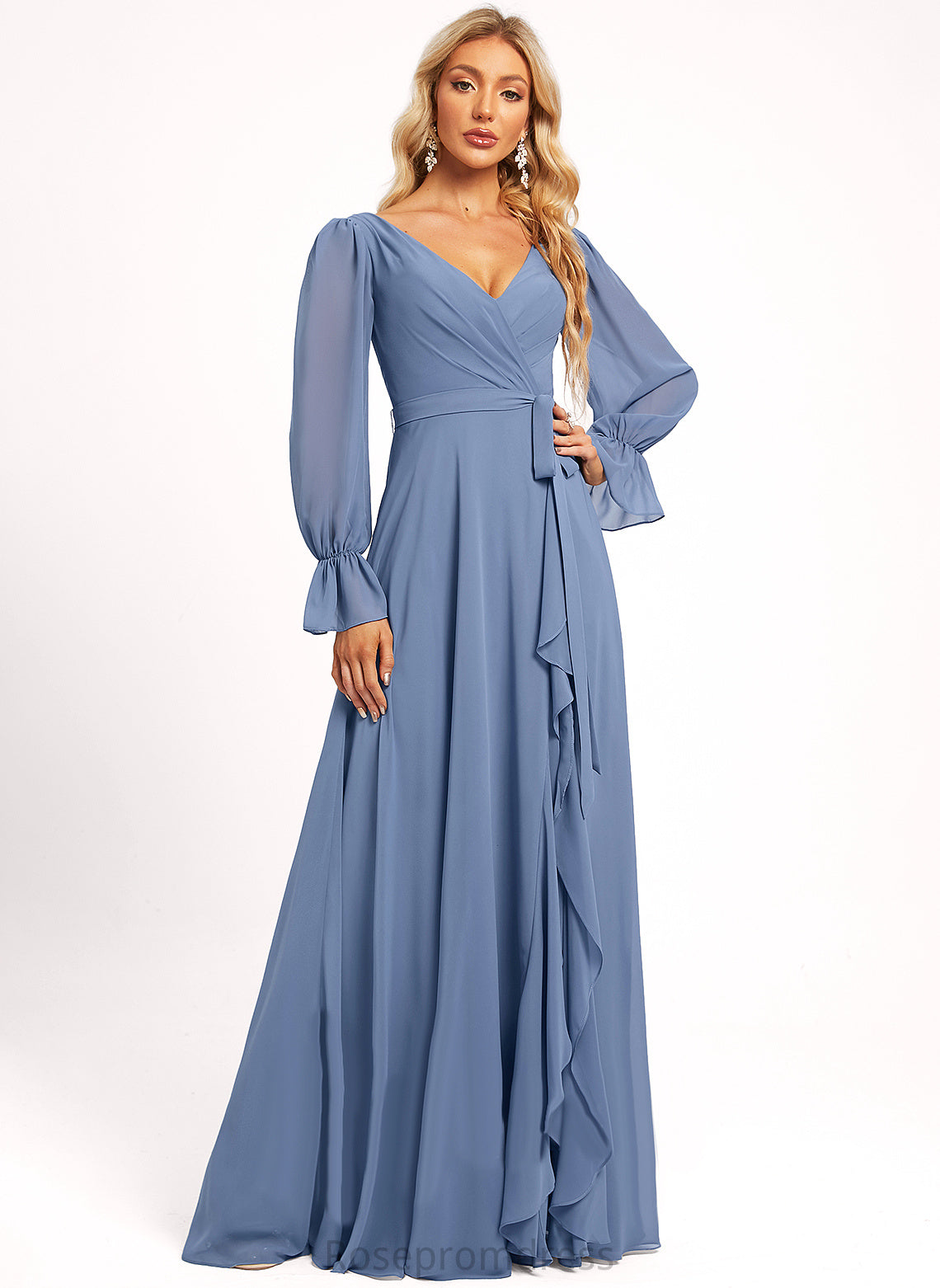 Neckline V-Neck Length Straps&Sleeves Silhouette A-line Floor-Length Fabric Lina Bridesmaid Dresses