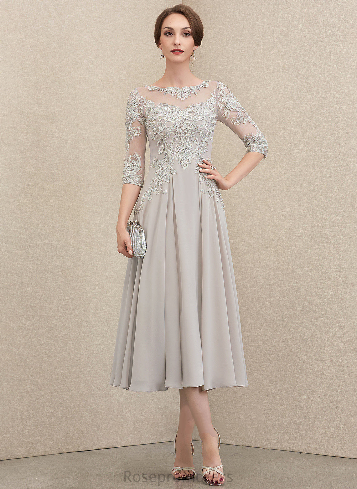 Lace Round Dresses A-line Neck Audrina Chiffon Formal Dresses