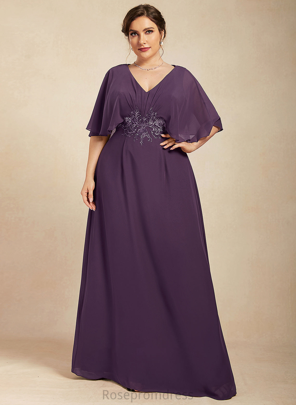 Bride Sequins Chiffon Dress With Lace of V-neck Hilary Mother of the Bride Dresses the Mother A-Line Floor-Length