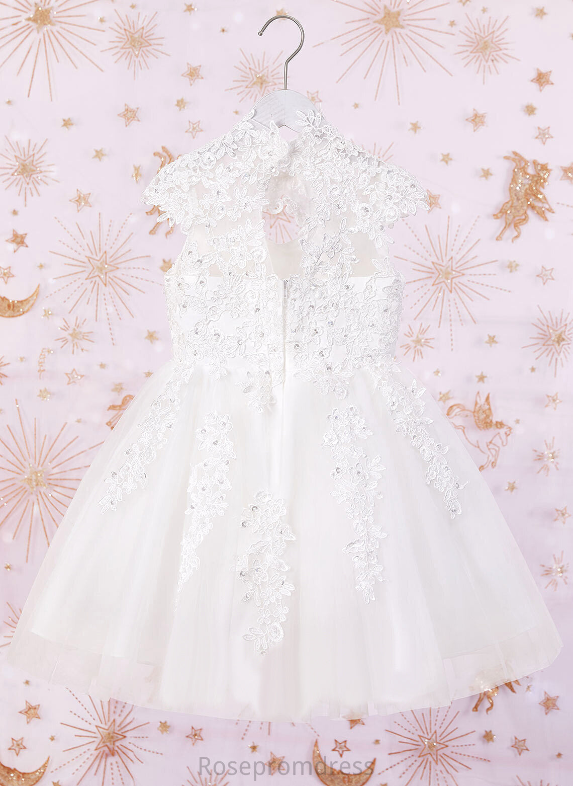 Girl High Dress A-Line Flower With Beading/Sequins/Back Hole Neck - Flower Girl Dresses Liz Tulle/Lace Sleeveless Knee-length