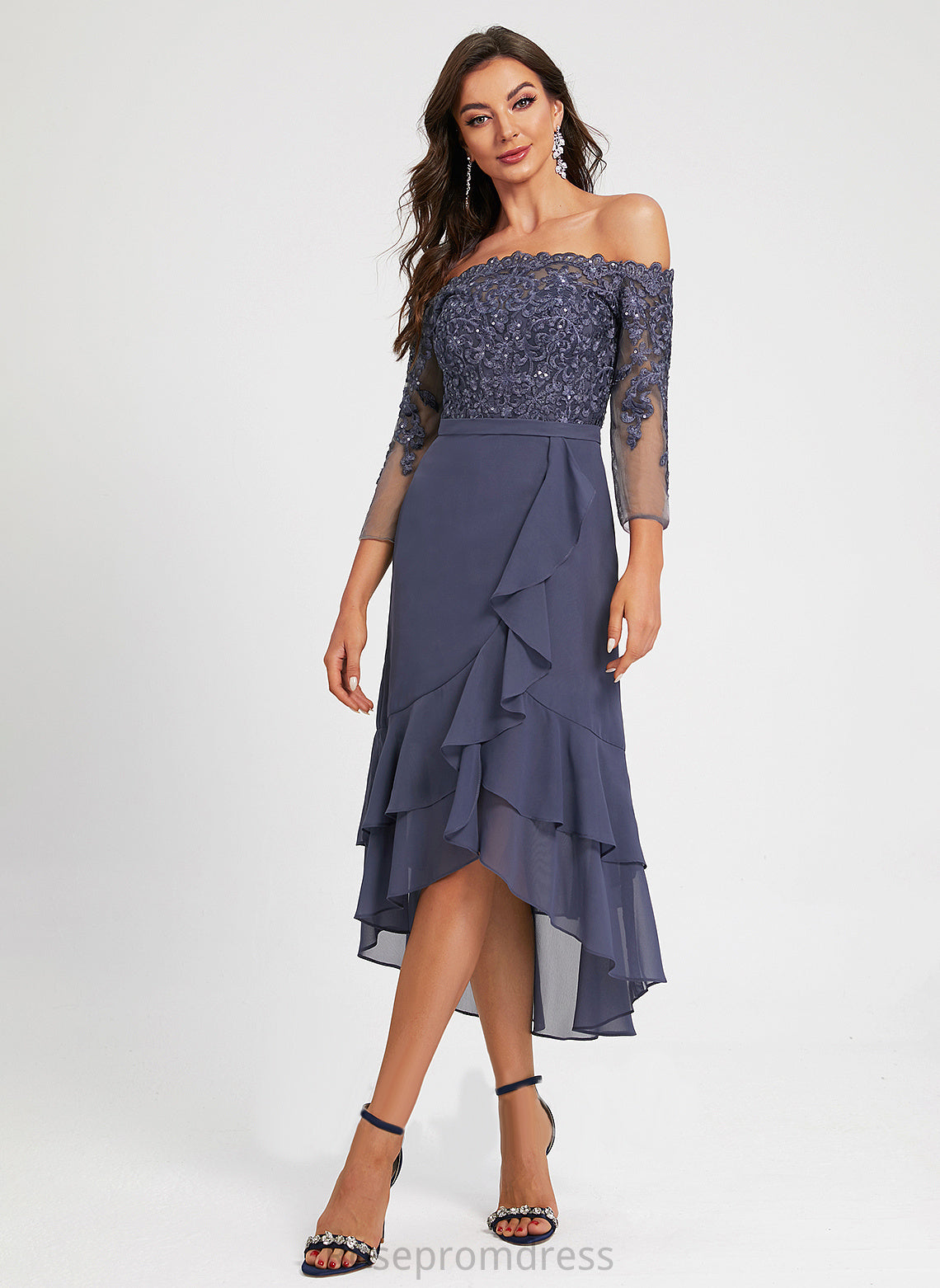 Cocktail With Chiffon Shaniya Off-the-Shoulder Sequins Trumpet/Mermaid Asymmetrical Cocktail Dresses Dress