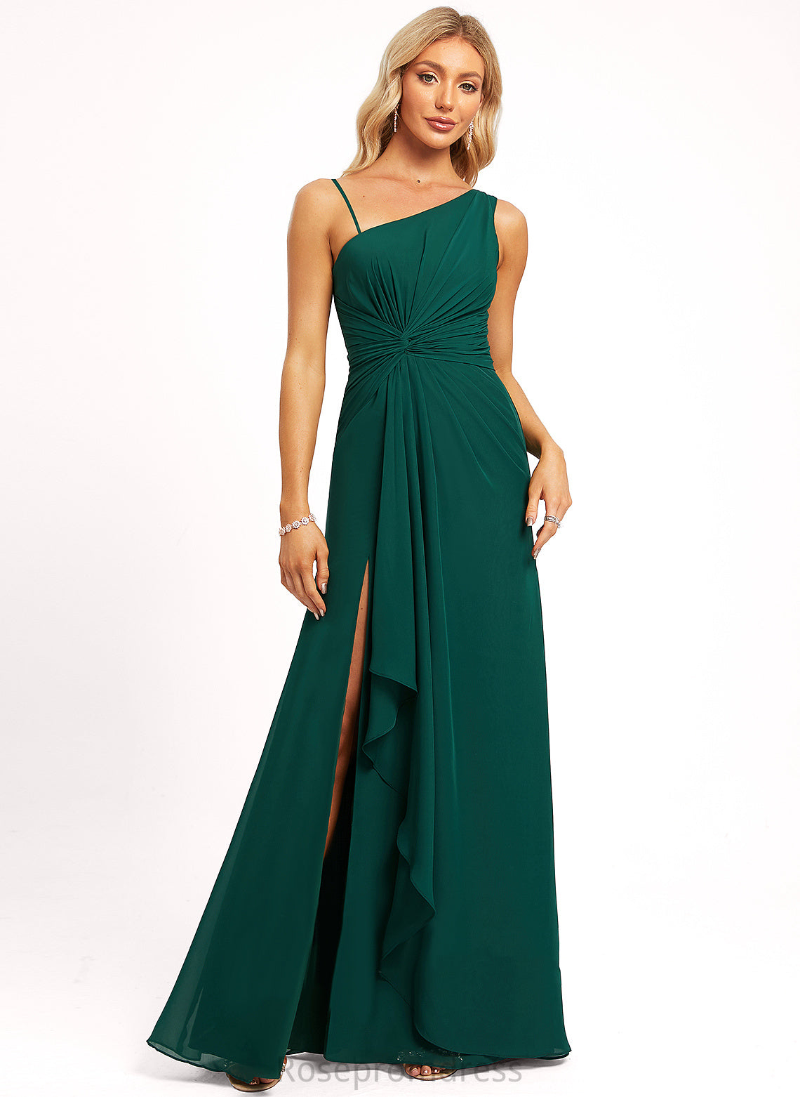 OneShoulder Silhouette Asymmetrical Neckline Floor-Length Straps&Sleeves Length A-line Fabric Paula Natural Waist Sleeveless Bridesmaid Dresses