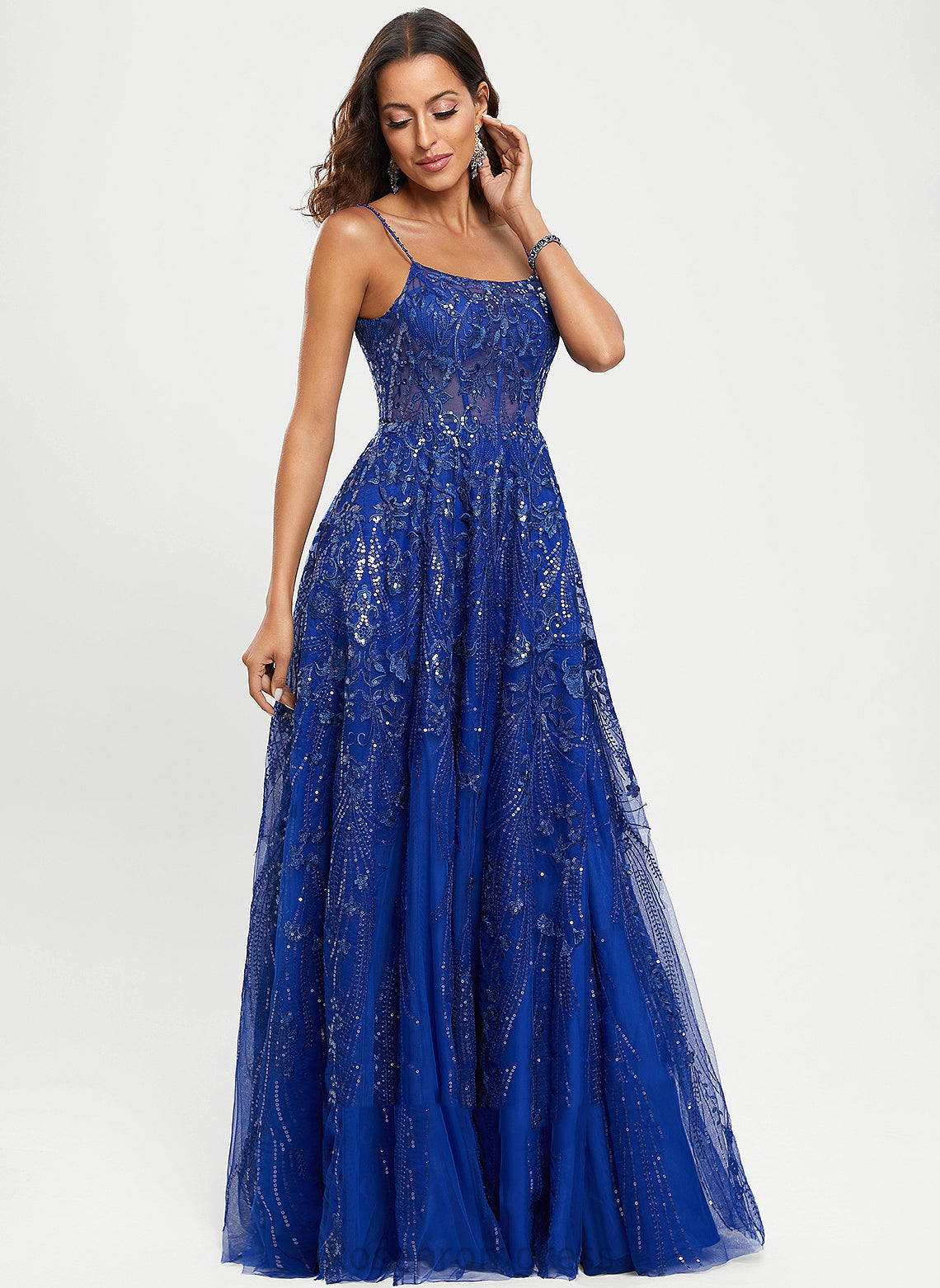 Prom Dresses Sequins A-Line Lace Floor-Length Scoop With Sienna Tulle