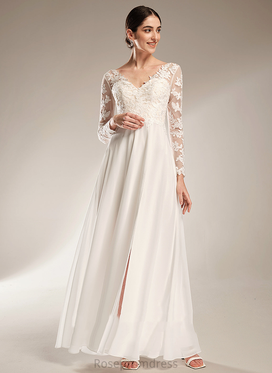 Lace Split With V-neck Bailee A-Line Chiffon Floor-Length Wedding Wedding Dresses Front Dress