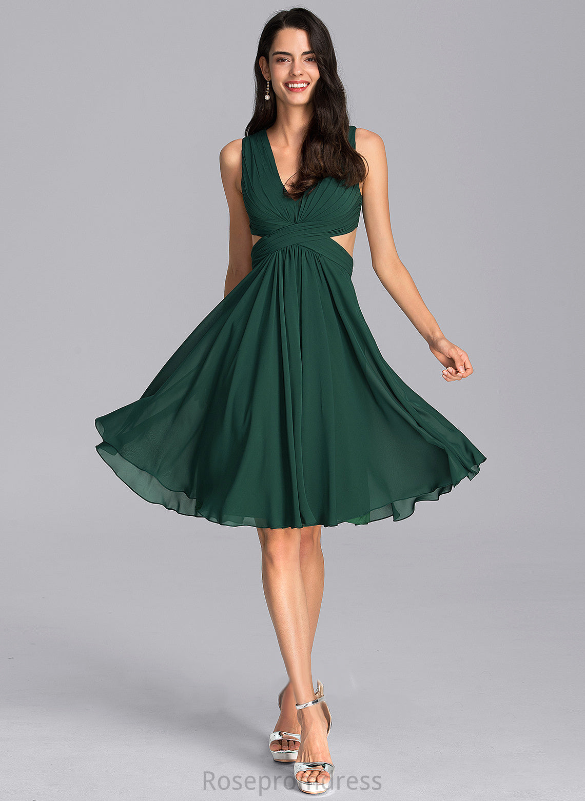 Knee-Length Cocktail Dresses Tara V-neck Cocktail Dress With Chiffon A-Line Ruffle