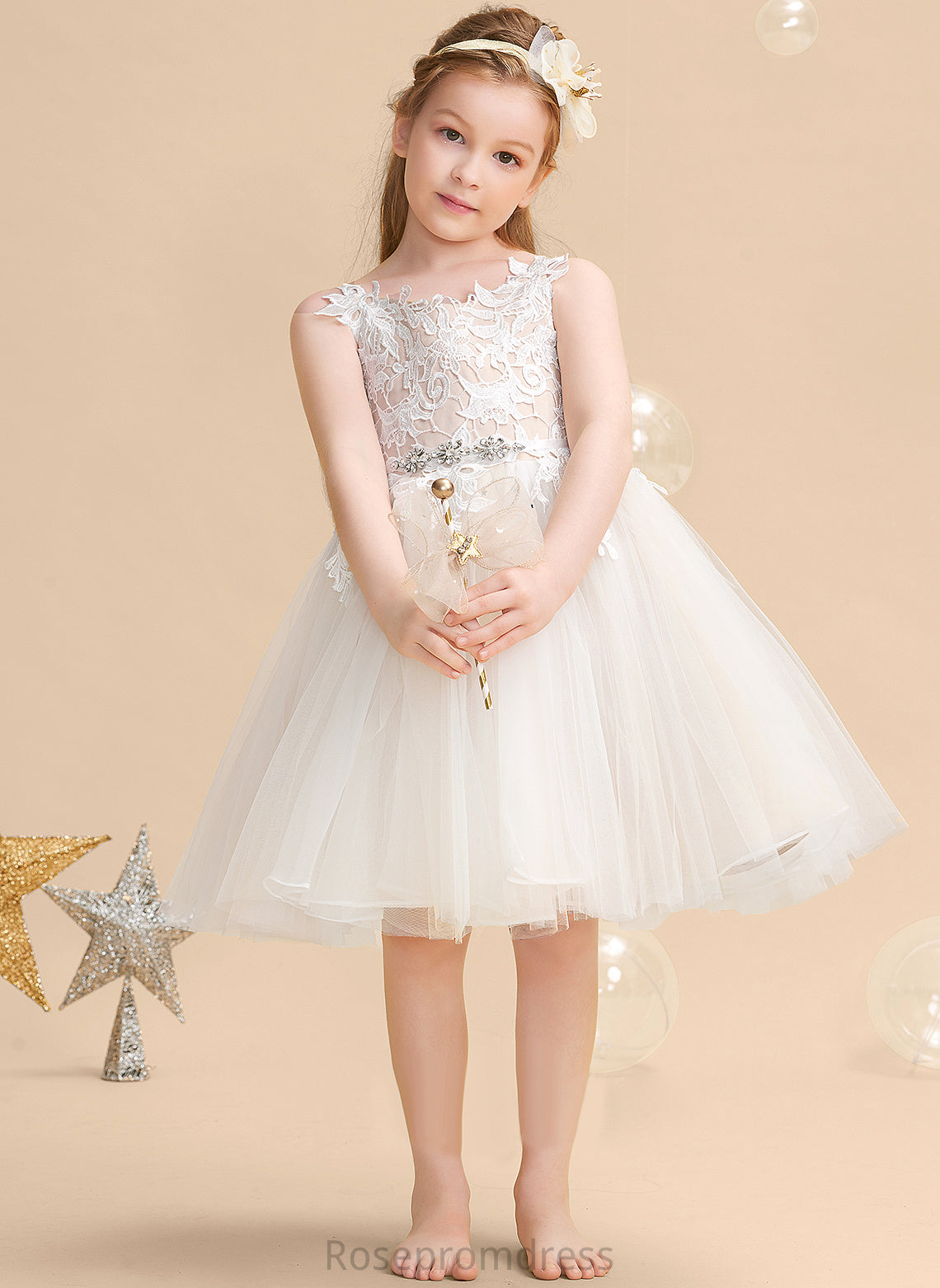 A-Line Sleeveless Isabela Flower Girl Dresses Dress - Girl Tulle/Lace Straps Flower Knee-length