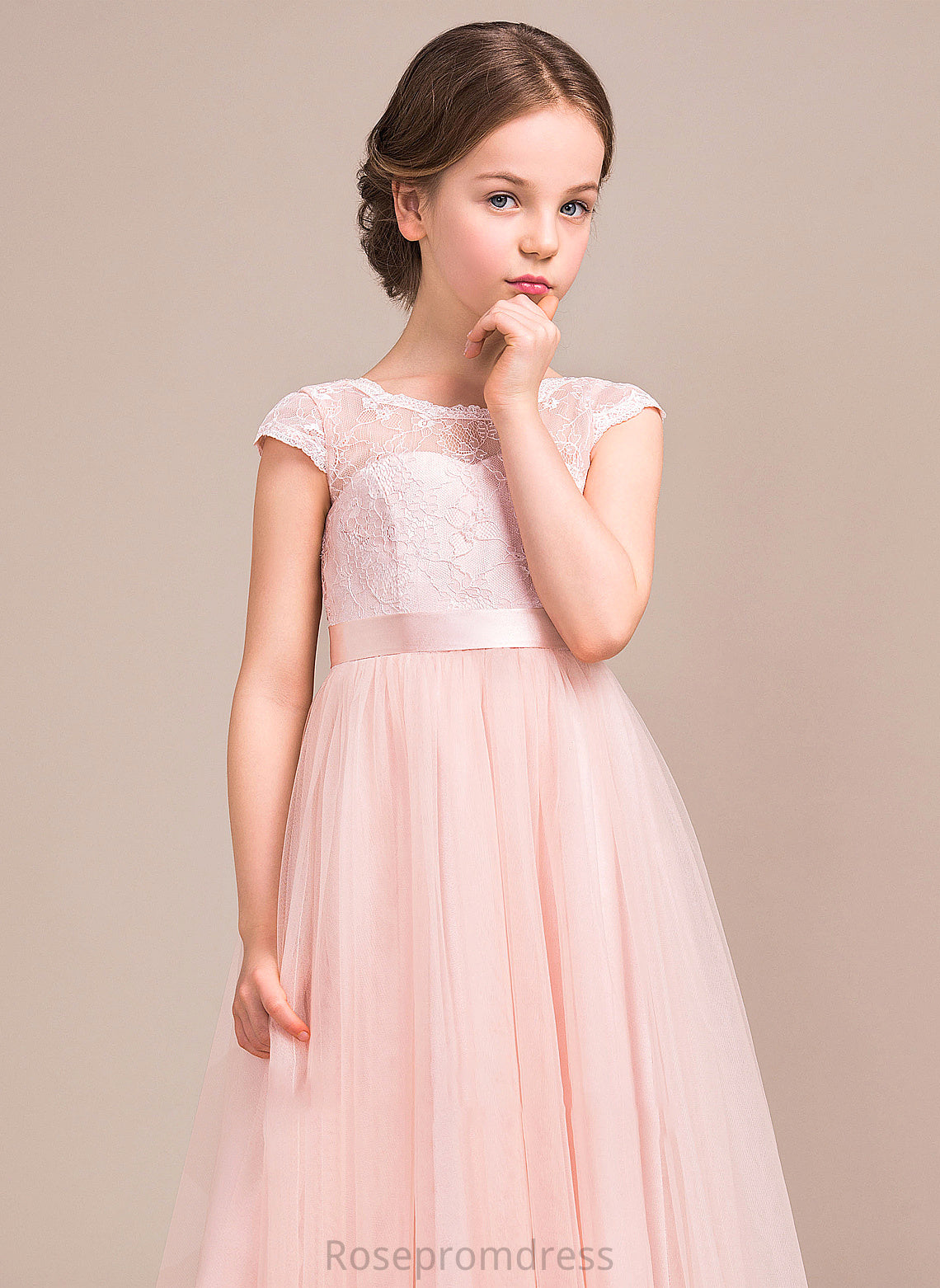 Junior Bridesmaid Dresses Scoop Neck Lace Bow(s) With Iyana A-Line Tulle Floor-Length