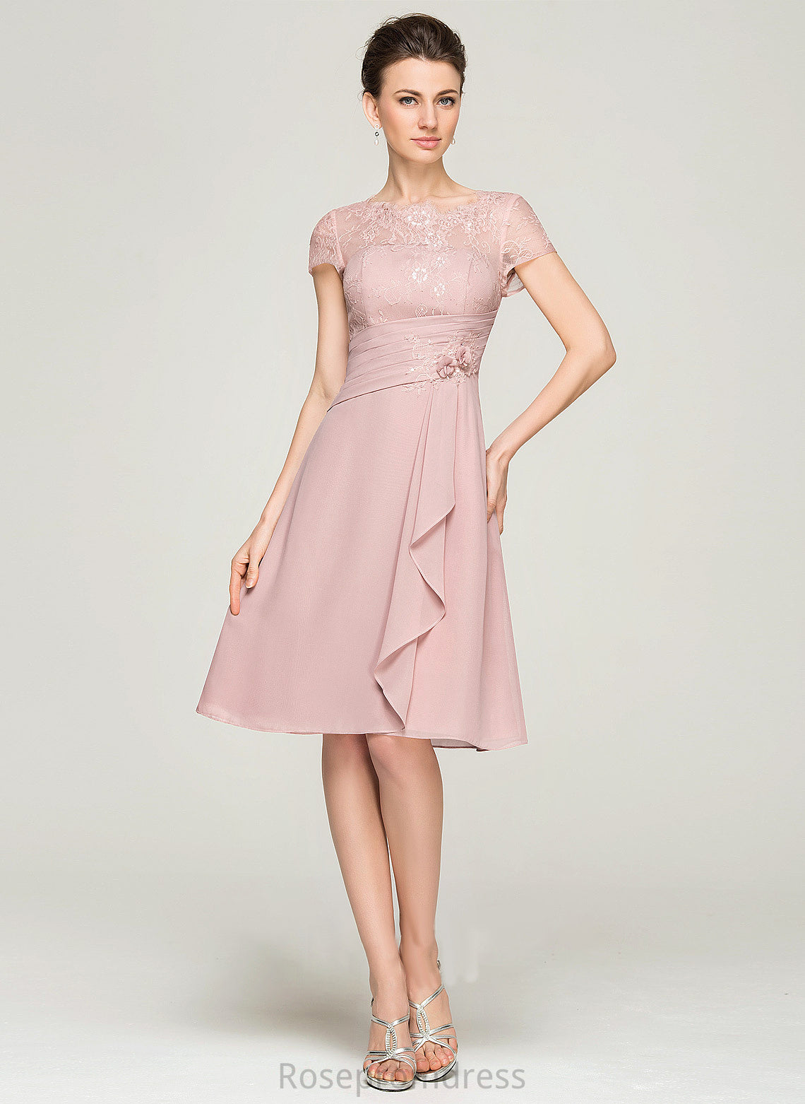 A-Line Scoop Dress Ruffles Chiffon Flower(s) Lace Mother of the Bride Dresses of Sequins Bride Gladys Mother With the Knee-Length Beading Neck Cascading