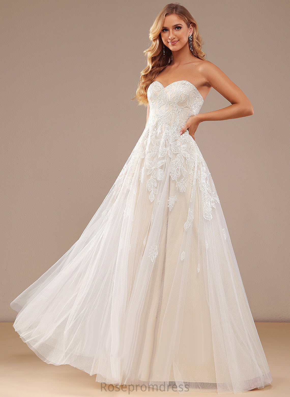 Dress Lace Floor-Length Sequins Wedding Dresses Sweetheart Wedding With Pru A-Line