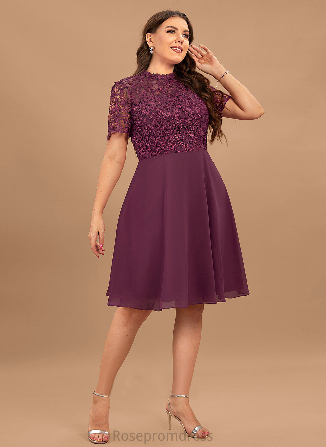 Knee-Length Lace Dress Emma Neck Chiffon A-Line Scoop Cocktail Cocktail Dresses