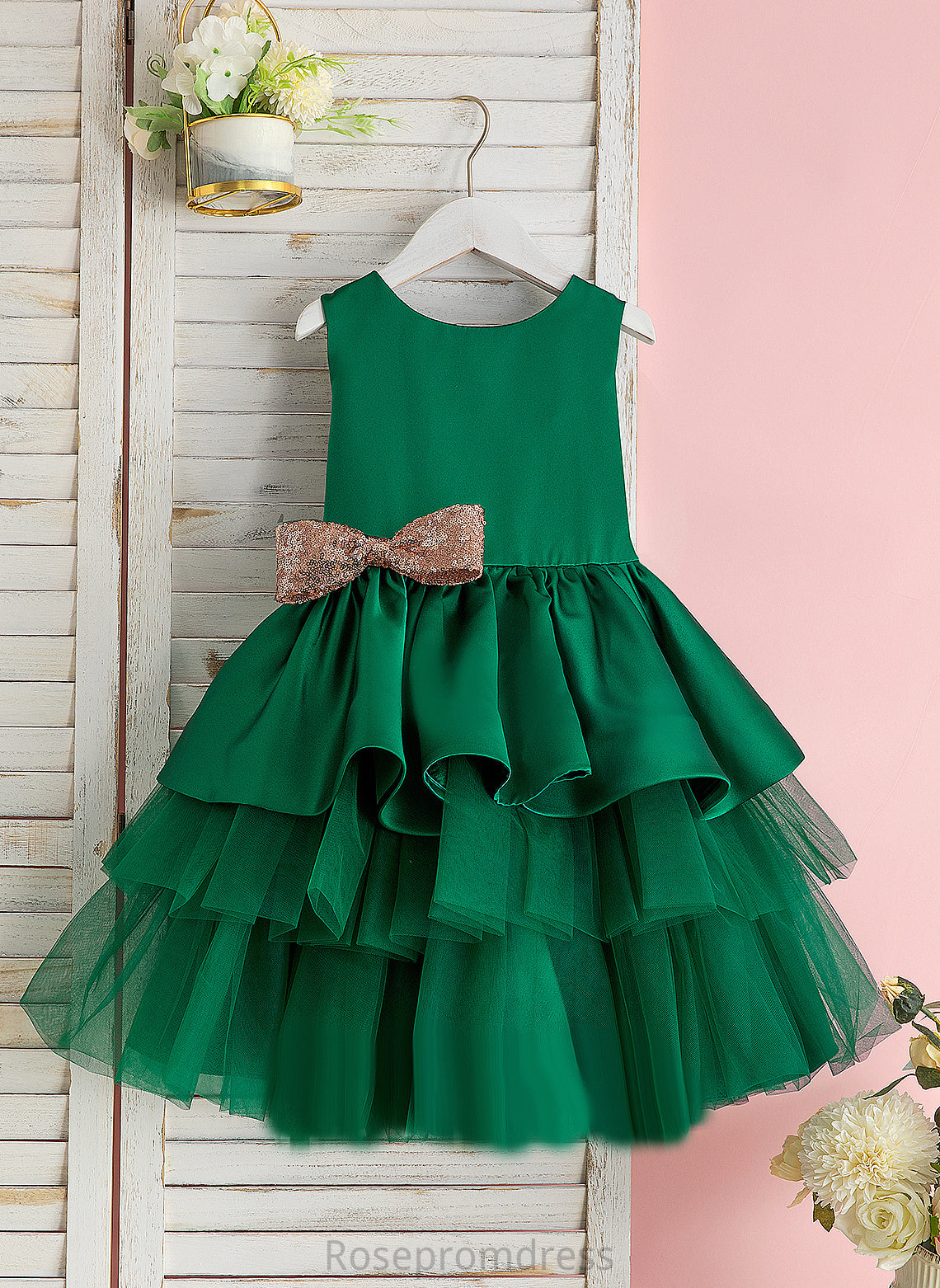 Ball-Gown/Princess With Knee-length Neck Madge Flower Girl Dresses Dress Tulle Sleeveless Bow(s) Flower Scoop Girl -