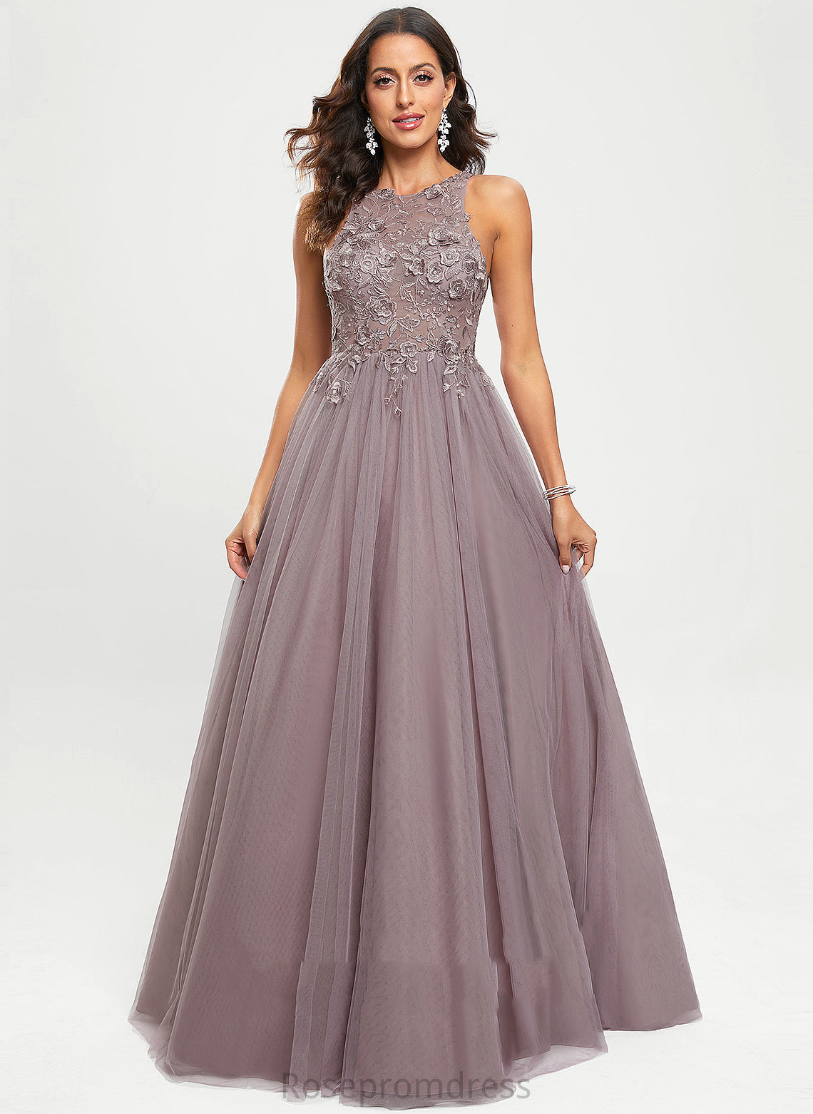 Ball-Gown/Princess Floor-Length Tulle Sequins Precious With Prom Dresses Scoop