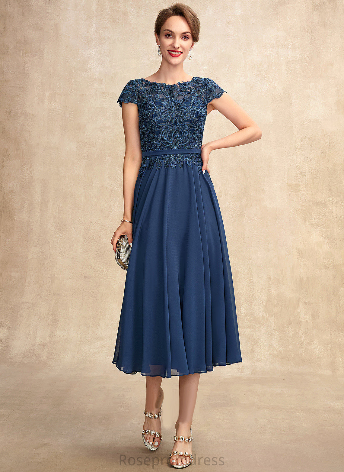 Scoop the Neck Mother of the Bride Dresses Dress Chiffon of Mother A-Line Lace Bride Jolie Tea-Length