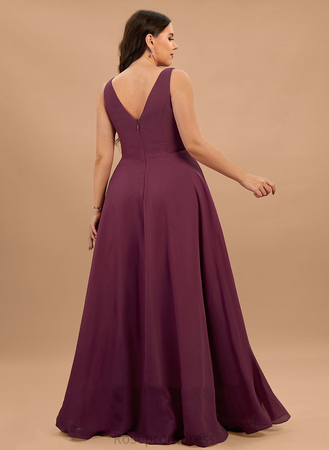 Floor-Length A-Line Embellishment Neckline SplitFront Silhouette Fabric Length V-neck Irene Bridesmaid Dresses