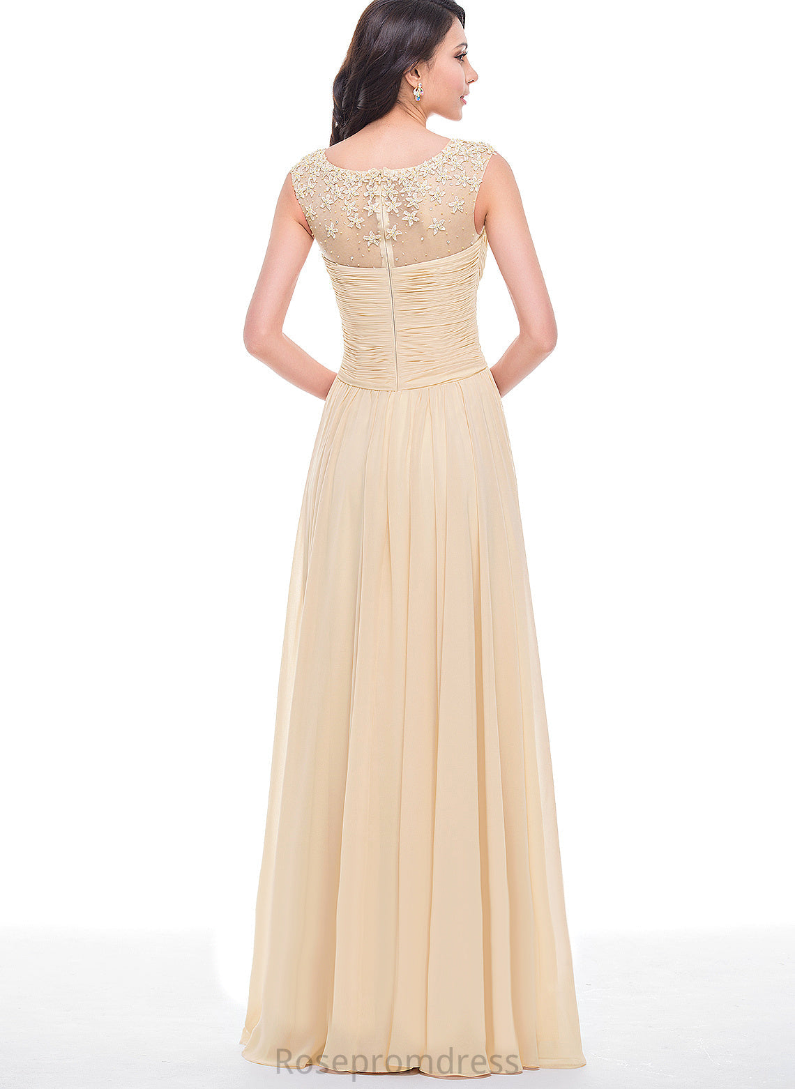 A-Line Prom Dresses Beading Tulle Flower(s) Mandy Floor-Length With Ruffle Chiffon Scoop