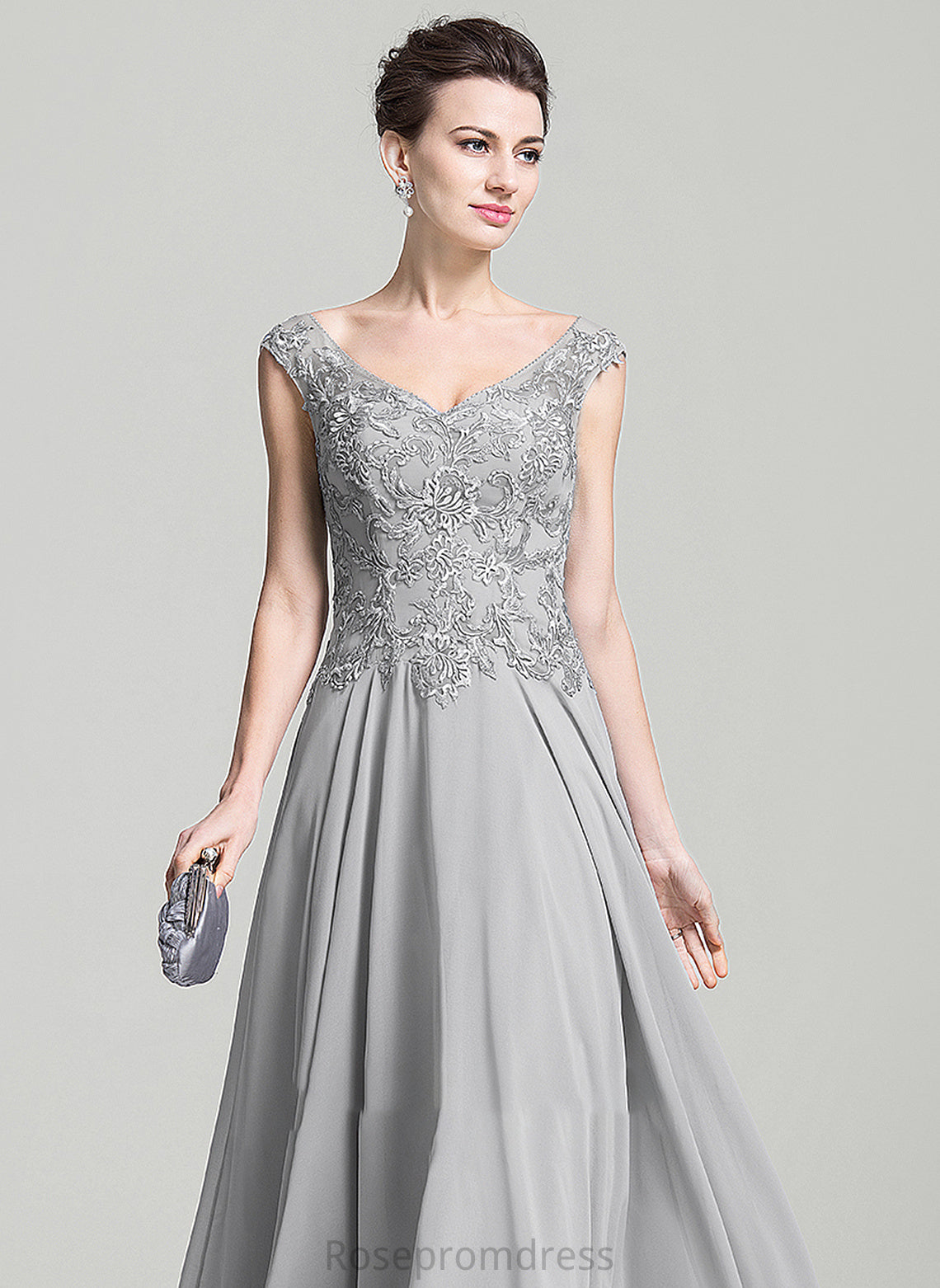 With Appliques Chiffon Mother Lace Floor-Length A-Line Kyla Dress V-neck the of Bride Mother of the Bride Dresses