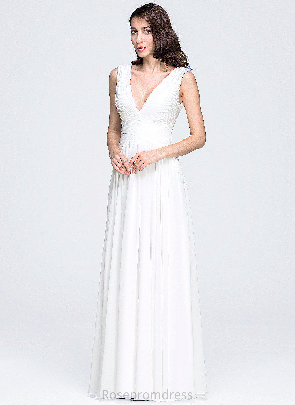 Wedding Dresses V-neck Dress Wedding Chiffon Pleated A-Line Floor-Length With Justine