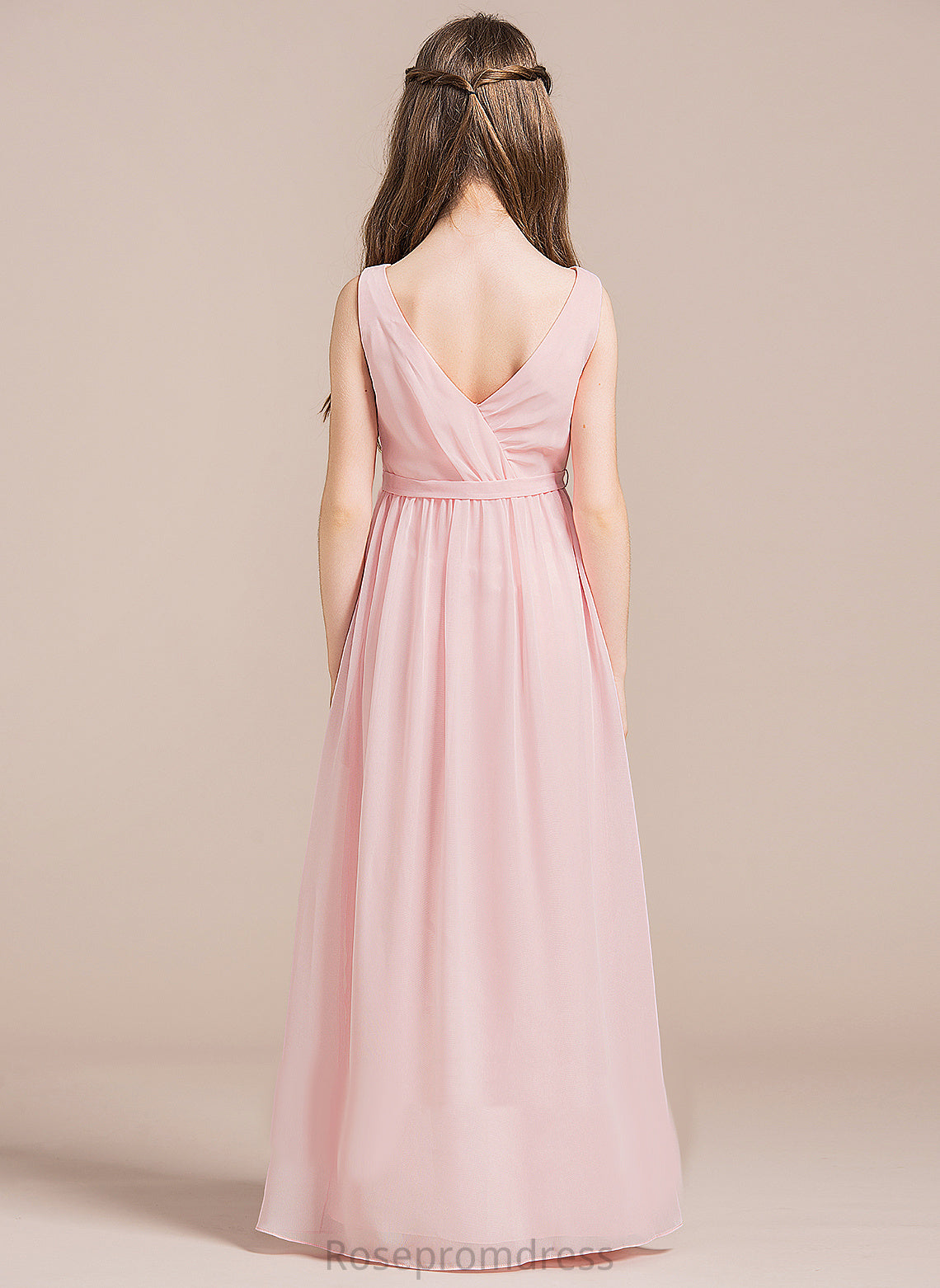 Junior Bridesmaid Dresses Rachael Neck Floor-Length Chiffon A-Line Split Scoop Front With Ruffle