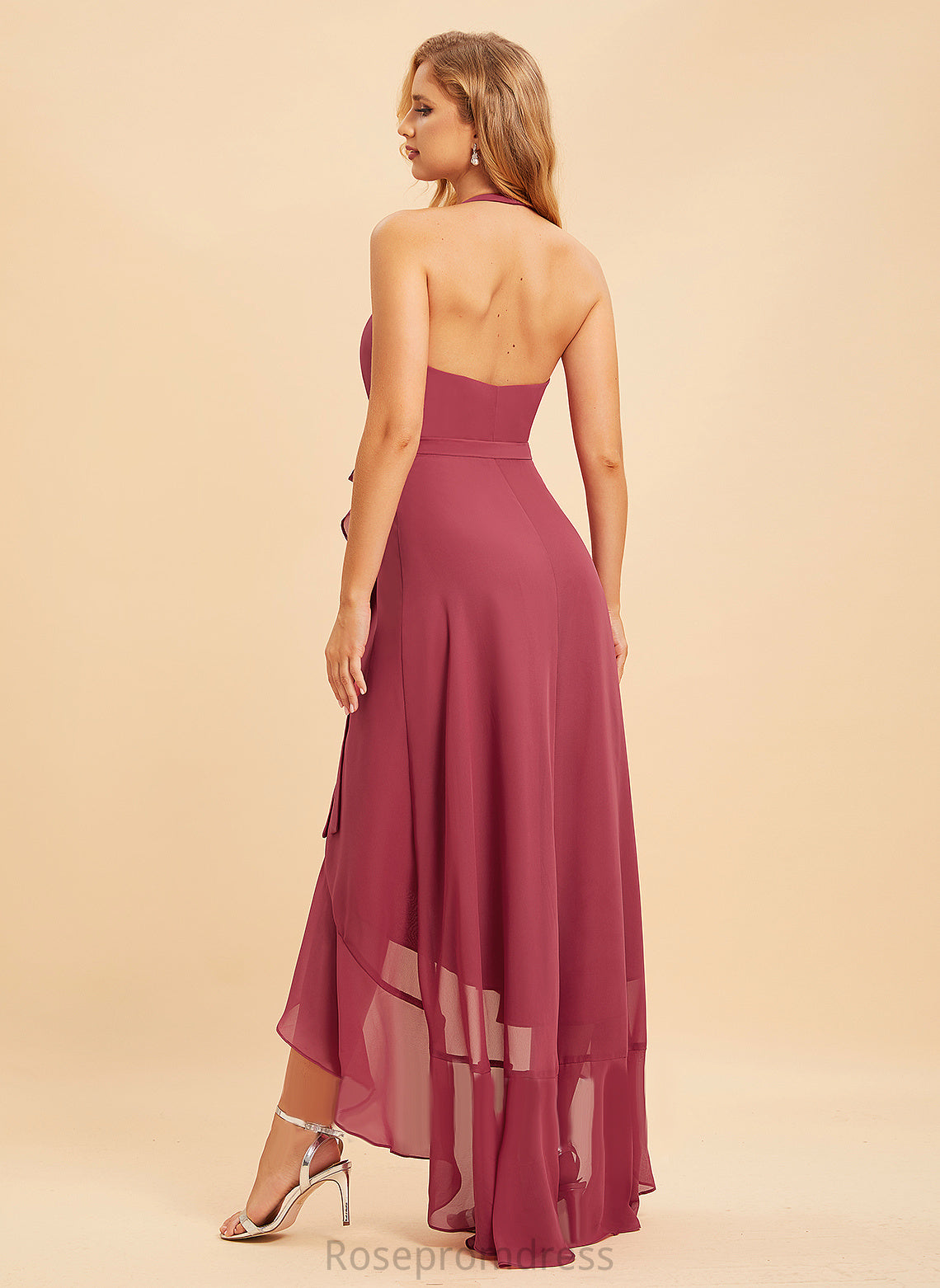 Fabric Length Embellishment Asymmetrical Halter Neckline Silhouette A-Line Ruffle Bella Bridesmaid Dresses