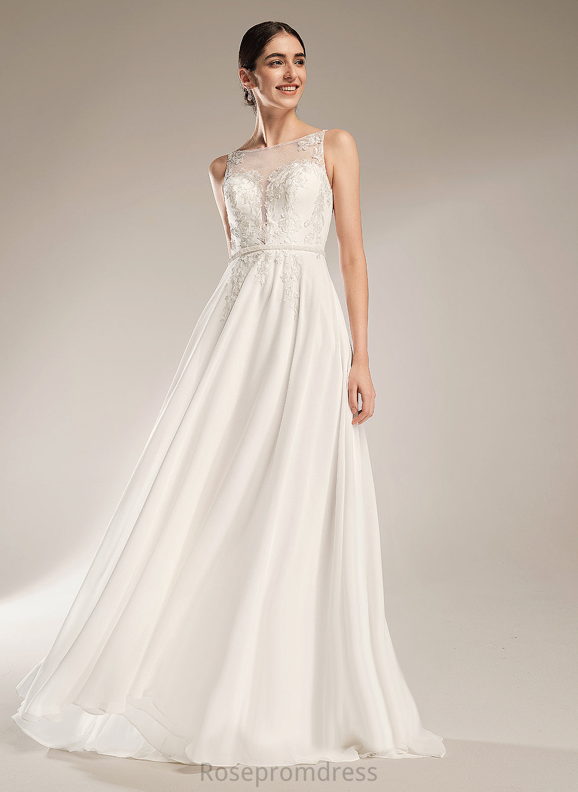 Illusion Chiffon Wedding Dress Wedding Dresses Lace Train A-Line With Tanya Sweep Sequins