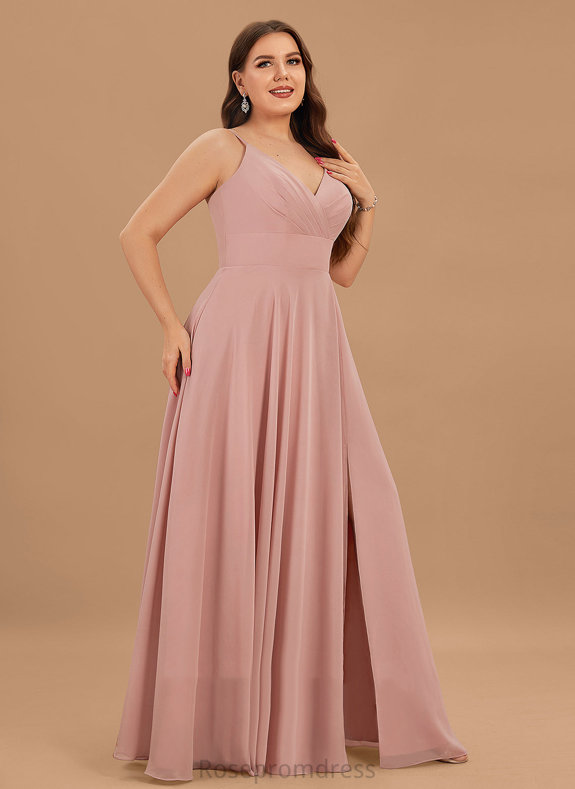 A-Line Pleated With Chiffon Terri V-neck Prom Dresses Floor-Length