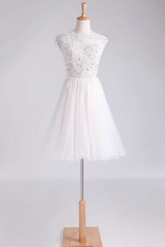 2024 Homecoming Dresses Scoop Short/Mini A Line Tulle With Applique And Beading