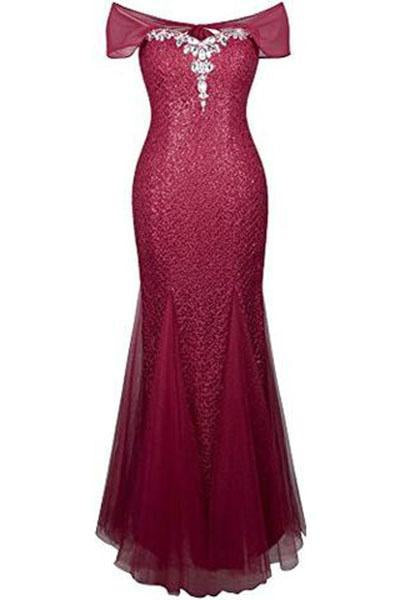 Halter Bateau Beaded Tulle Mermaid Sheath Prom Dresses RS200