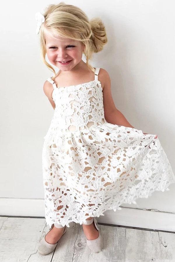 Cute Spaghetti Straps Lace Appliques Flower Girl Dresses, Child Dresses SRS15137