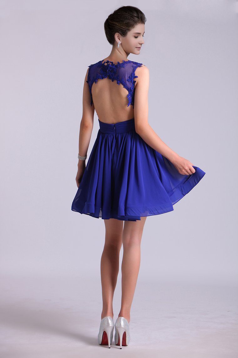 2024 Hot Selling Homecoming Dresses Scoop A-Line Short/Mini Chiffon Dark Royal Blue