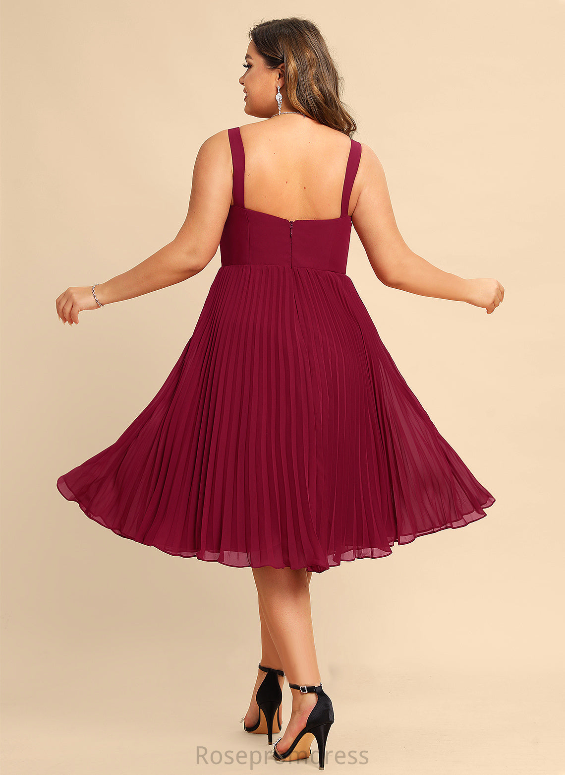 Homecoming Dresses Neckline A-Line Knee-Length Pleated Chiffon Janiya Dress With Homecoming Square